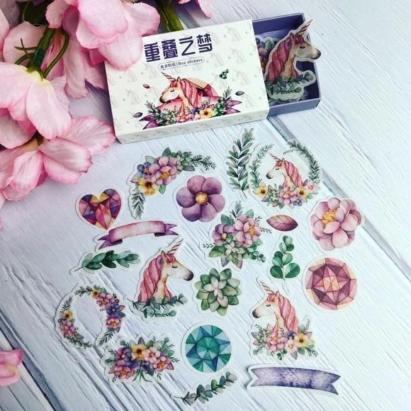 Dreamy Fairytale, Pastel Unicorns Adorned With Flowers, 40 Stickers, 1 Repeat - Picture 5 of 13